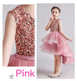 Sleeveless high low pink purple sequin dress for little girl