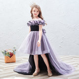 Little girl’s black purple tailed ball gown