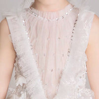 Sleeveless high neckline white flower girl dress