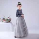 Long sleeve grey sequin ball gown