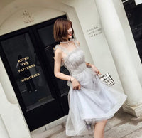 Grey short tulle prom dress off the shoulder short gown