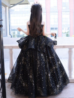 Sleeveless black ball gown for little girl