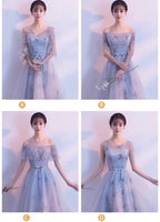 Grey bridesmaid dress embroidered tulle short prom dress