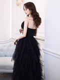 Strapless black prom dress long
