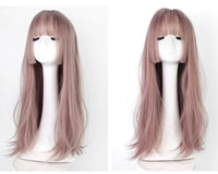 56cm 22 inches long straight rattan pink wig with bangs かつら