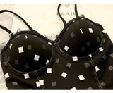 Spaghetti straps black white dots swimwear