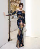 Long sleeve sequin prom dress mother of the bride dress