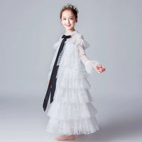 Floor length long white lace child dress long sleeve