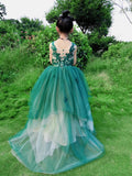 Green kid's gown flower girl dress ball gown