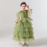 Green tulle dress for little girl long