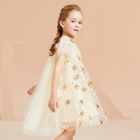 Short sleeve Starry sequin golden dress for little girl