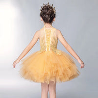 Yellow flower girl dress kid's party dress hi-lo ball gown