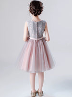 Short grey pink flower girl dress