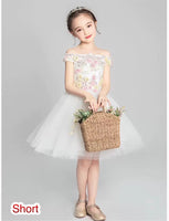 Off the shoulder embroidered white flower girl dress