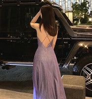 Backless sparkly prom dress long