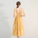 Light yellow embroidered short prom dress