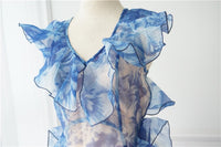 Backless blue floral beach long dress