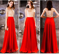 Short sleeve red gown sequin top evening dress