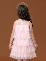 Sleeveless champagne pink black white dress for little girl