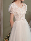 Short sleeve wedding dress embroidered