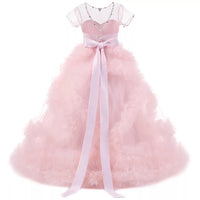 Kid's ball gown blue purple light pink long party dress