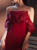 Transparent neckline prom dress white red