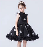 Short kid's black dress girl's black swan ball gown