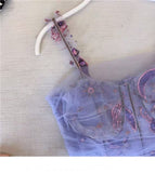 Light purple spaghetti straps dress mauve embroidered dress