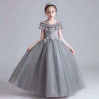 Grey flower girl dress long ball gown