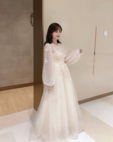 Long sleeve tulle champagne wedding gown