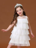 Sleeveless champagne pink black white dress for little girl