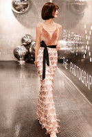 Spaghetti straps sequin tassels long occasion and events dress