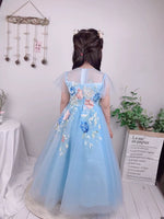 Little girl's sky blue embroidered party dress