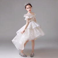 High low champagne prom dress for little girl