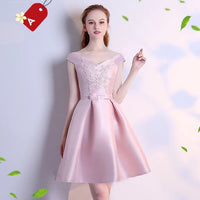 Short pink bridesmaid dress satin girl prom dress