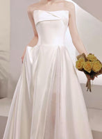 Strapless wedding dress silted prom dress