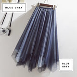Calf length long mixed colors irregular tulle skirt
