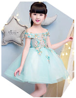 Green embroidered flower girl dress short sleeve kid's mint dress