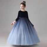 Little girl's long sleeve blue ball gown