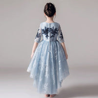 Middle sleeve embroidered blue kid's gown