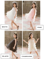 Sleeveless champagne pink black white dress for little girl