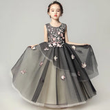Black kid's gown tulle embroidered