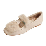 Apricot winter flat shoes with fleece
