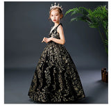Floor length long sparkly little girl's black ball gown