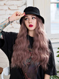 Black hat with light pink wigs