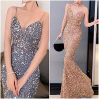 Spaghetti straps sequin mermaid dresses long