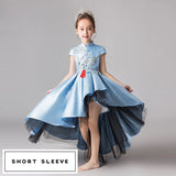 Little girl's blue satin ball gown Esmoquin de baile Vestido de Baile