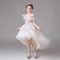 High low champagne prom dress for little girl