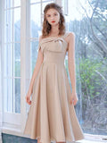 Sleeveless short prom dress beige