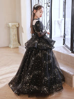 Long sleeve black ball gown for girl floor length long